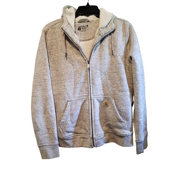 Carhartt Mens Relaxed Fit Full-Zip Hoodie With Sherpa Lining Heather Gray Size M - Picture 1 of 8